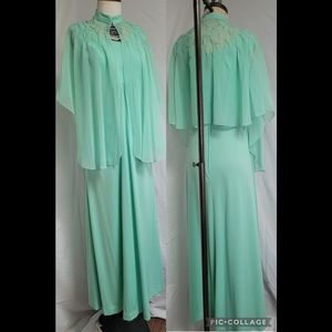 Vintage 70s 80s turquoise dress with caplet